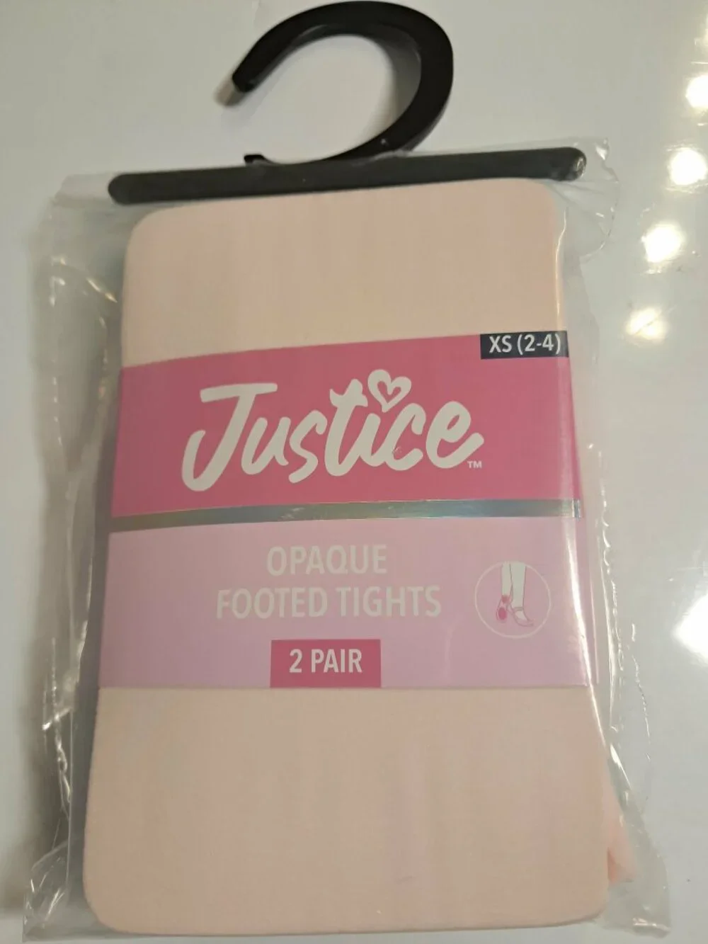 Justice Girls Pink Black Tights 2-Pack XS 2-4